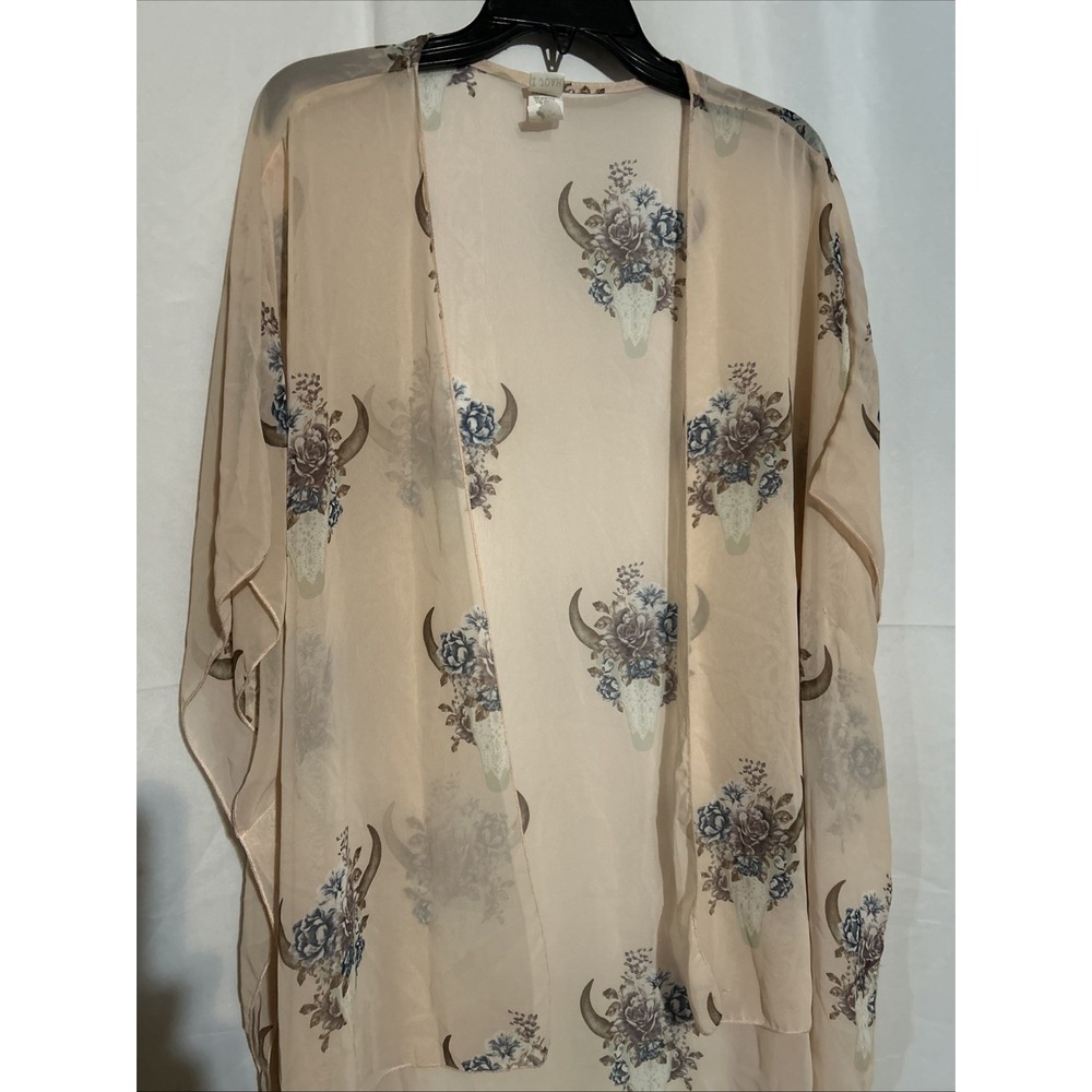 I Joah Sheer Pink Floral Duster Kimono Overlay Size L